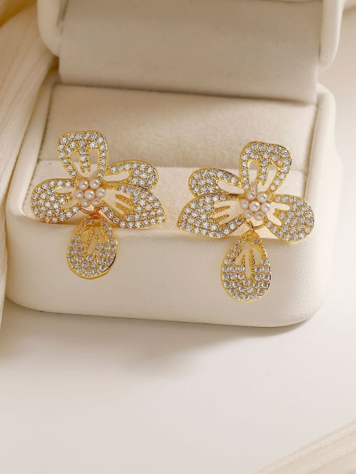 16 karat gold [925 silver needle] Brass Cubic Zirconia Flower Dainty Stud Earring